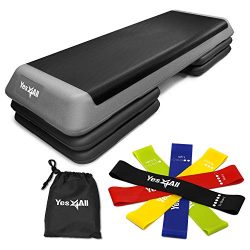 Yes4All Combo Aerobic Step Platform and Resistance Bands with Carry Bag (Set of 5) – Adjus ...