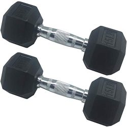 BalanceFrom Rubber Encased Hex Dumbbell in Pairs, Singles or Set with Rack, 15LB Pair