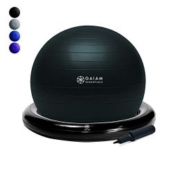 Gaiam Essentials Balance Ball & Base Kit, 65cm Yoga Ball Chair, Exercise Ball with Inflatabl ...