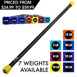 Day 1 Fitness Weighted Workout Bar with Rubber Padding, 48″, 10 LBS – Heavy-Duty, So ...