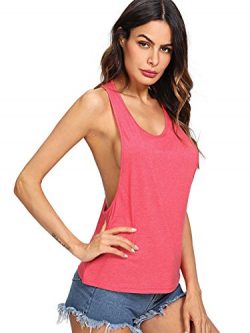 SweatyRocks Women’s Sleeveless Flowy Loose Fit Racerback Yoga Workout Tank Top Red XL