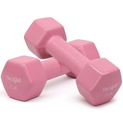 Yes4All Vinyl Dumbbell Set – 7 lbs Dumbbell Hand Weights (Pink, Set of 2)