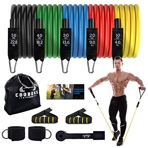 COOBONS Resistance Bands Set – Exercise Bands Includes 5 Stackable Workout Bands with Door ...