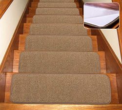 Seloom Stair Treads Carpet Non-Slip with Skid Resistant Rubber Backing Specialized for Indoor Wo ...