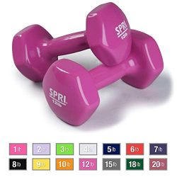 SPRI Dumbbells Deluxe Vinyl Coated Hand Weights All-Purpose Color Coded Dumbbell for Strength Tr ...