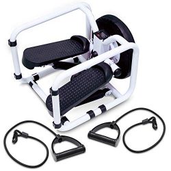 STK Mini Fitness Stepper with Resistance Bands and Twister Board – Compact Step Machine fo ...