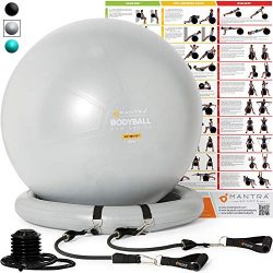 Exercise Ball Chair – 55cm / 65cm / 75cm Yoga Fitness Pilates Ball & Stability Base fo ...